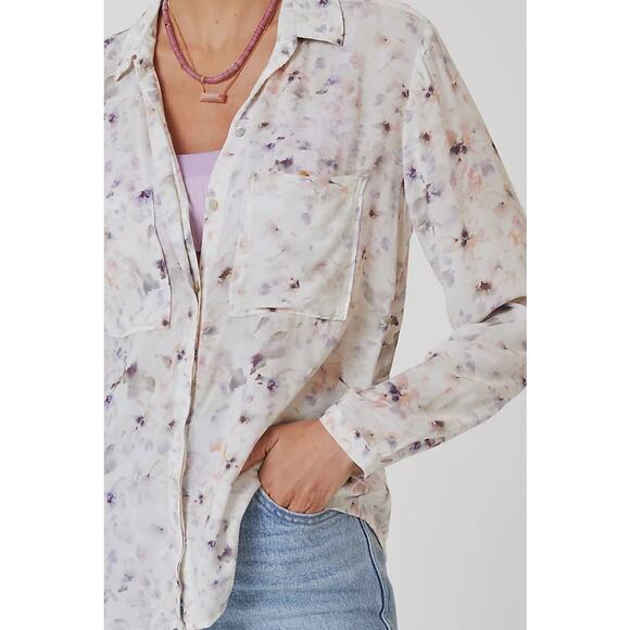 ANTHROPOLOGIE CLOTH & STONE SHIRT XS HIPSTER PASTEL FLORAL IVORY NEUTRAL MOTIF - Picture 1 of 16